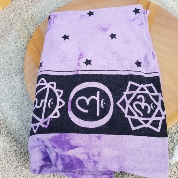 Boho Bed Cover Wall Tapestry Purple black Seven Chakras Indian Block Print - Picture 1 of 5